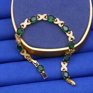 Elegant 18k Gold Plated Gold and Green Tennis  Bracelet